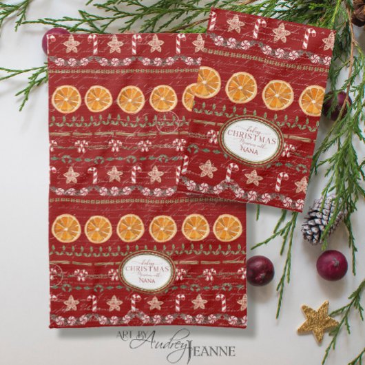 Weihnachten Erinnerungen Nana Wasserfarbe Rot Geschirrtuch