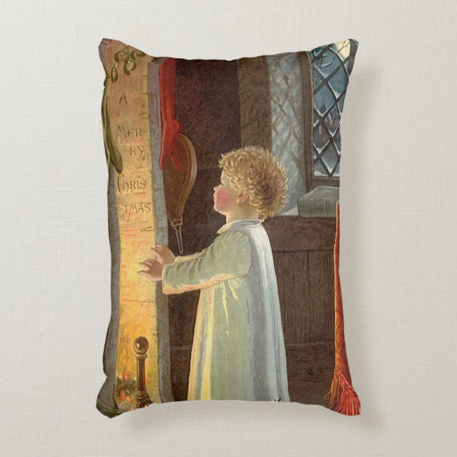 Weihnachten, Erwärmung des Kindes am Kamin Dekokissen (Vorderseite(Vertikal))