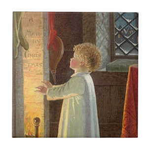 Weihnachten, Erwärmung des Kindes am Kamin Fliese