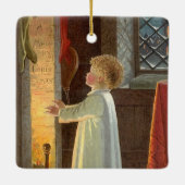 Weihnachten, Erwärmung des Kindes am Kamin Keramikornament (Rückseite)