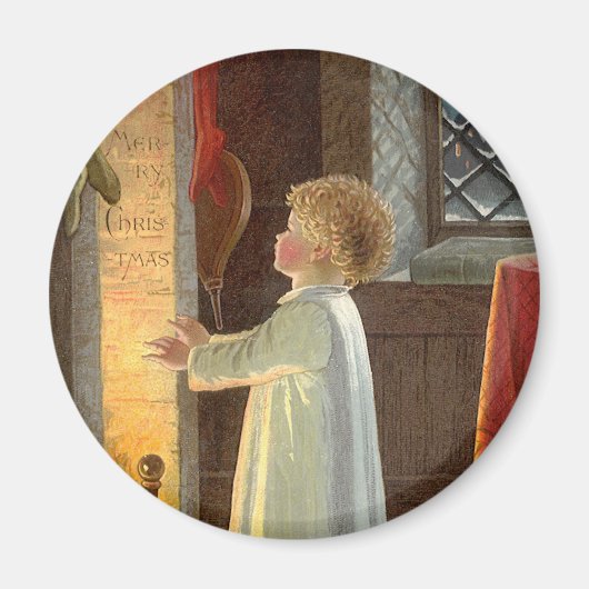 Weihnachten, Erwärmung des Kindes am Kamin Magnet (Vorne)