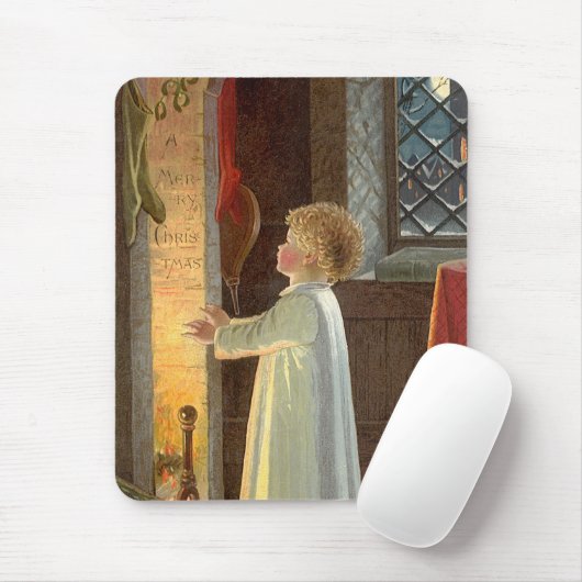 Weihnachten, Erwärmung des Kindes am Kamin Mousepad (Mit Mouse)