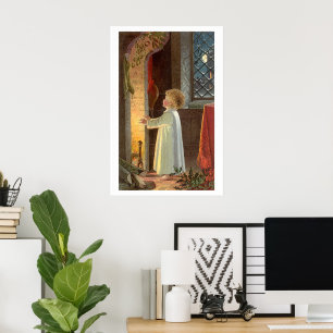 Weihnachten, Erwärmung des Kindes am Kamin Poster
