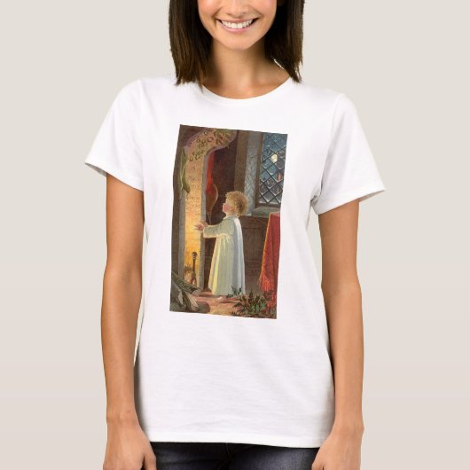 Weihnachten, Erwärmung des Kindes am Kamin T-Shirt (Vorderseite)