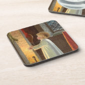 Weihnachten, Erwärmung des Kindes am Kamin Untersetzer (Linke Seite)