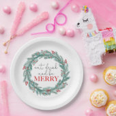 Weihnachten essen Drink und Sei froh Kranz Rotes P Pappteller (Party)