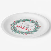 Weihnachten essen Drink und Sei froh Kranz Rotes P Pappteller (Schrägansicht)