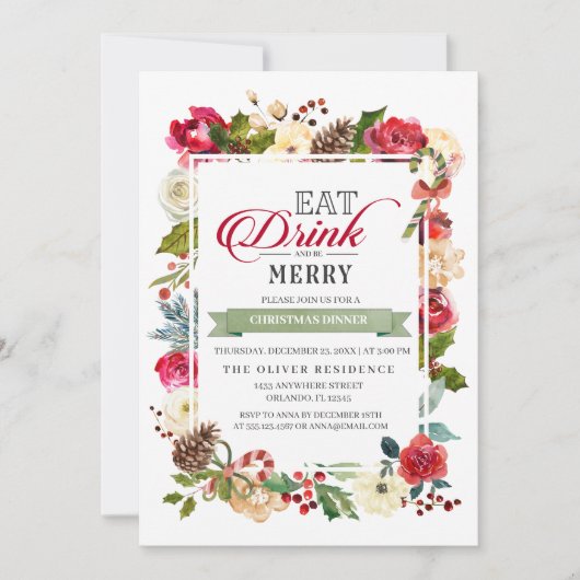 Weihnachten essen Drink und sein frohe Abendessen Einladung (Vorderseite)