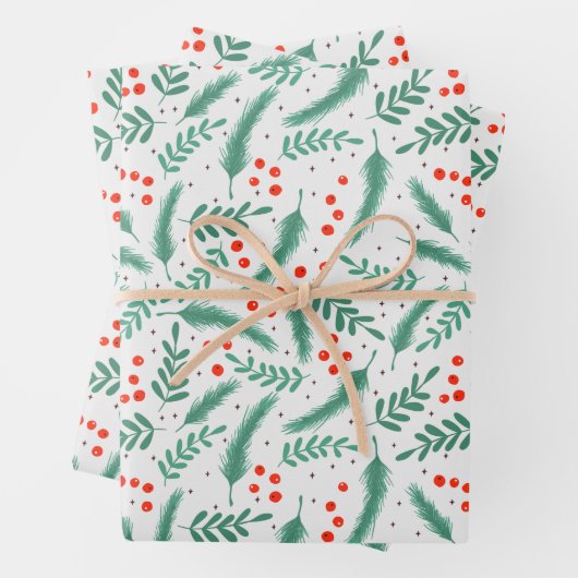 Weihnachten Evergreen Boughs und Holly Berries Geschenkpapier Set (Beispiel)