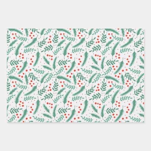 Weihnachten Evergreen Boughs und Holly Berries Geschenkpapier Set (Vorderseite)