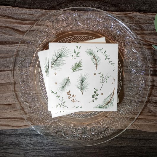 Weihnachten Evergreen Pine Trees Woods Hütte Serviette