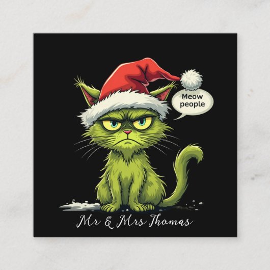 Weihnachten "Ew People" Meowy Cat Lovers Quadratische Visitenkarte (Vorderseite)