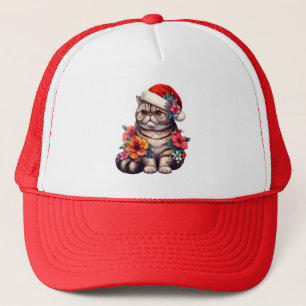 Weihnachten Exotische Kurzhaarkatze, Floral Santa Truckerkappe