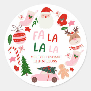 Weihnachten Fa La La Rot und Grün Runder Aufkleber