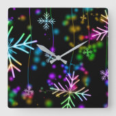 Weihnachten fallen verschiedene Neonfarben Schneef Quadratische Wanduhr (Vorderseite)