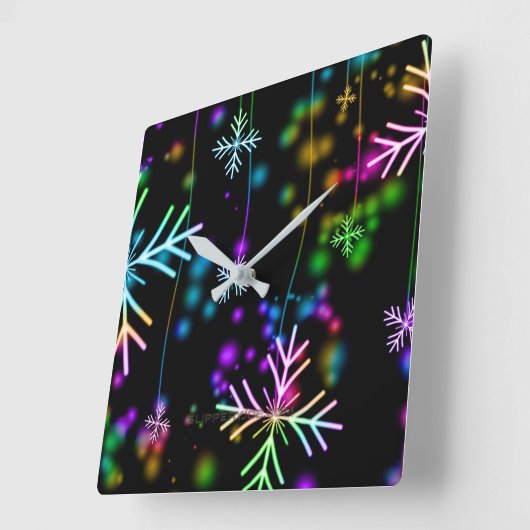 Weihnachten fallen verschiedene Neonfarben Schneef Quadratische Wanduhr (Winkel)