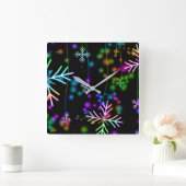 Weihnachten fallen verschiedene Neonfarben Schneef Quadratische Wanduhr (Zuhause)