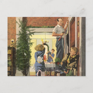 Weihnachten, Familie Dekorieren des Hauses Feiertagspostkarte