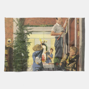 Weihnachten, Familie Dekorieren des Hauses Geschirrtuch