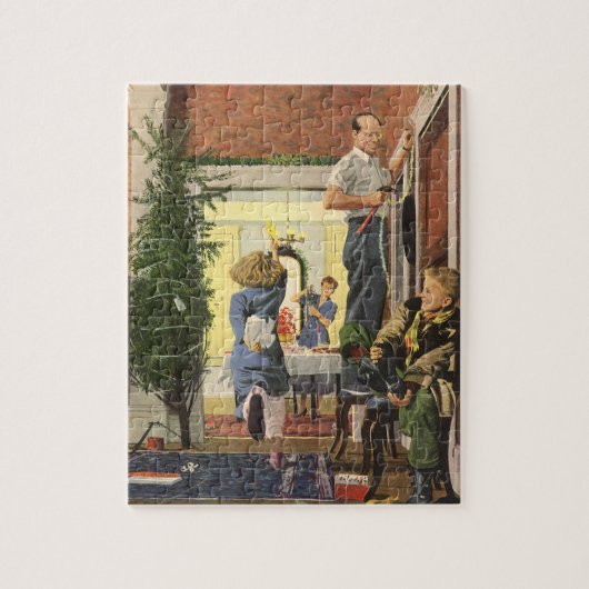Weihnachten, Familie Dekorieren des Hauses Puzzle (Vertikal)