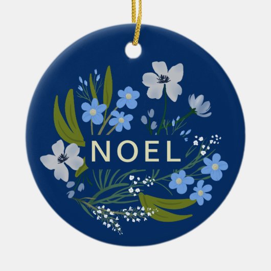 WEIHNACHTEN Familienname Blaue Blume Keramik Ornament (Vorne)