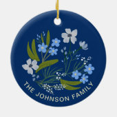 WEIHNACHTEN Familienname Blaue Blume Keramik Ornament (Hinten)