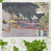 Weihnachten, Familienseher am Baum Geschirrtuch (Gefaltet)