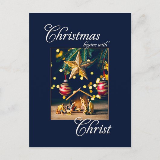 Weihnachten fängt mit Christus Krippe an Postkarte (Vorderseite)