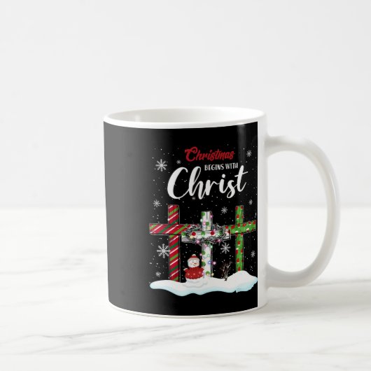 Weihnachten fängt mit Christus Snowman Christliche Kaffeetasse (Rechts)