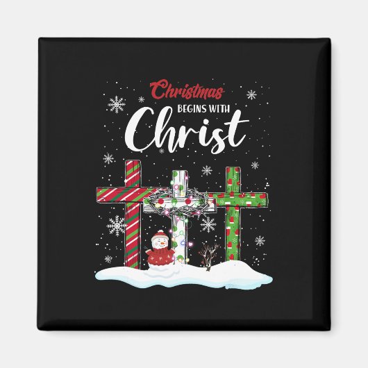 Weihnachten fängt mit Christus Snowman Christliche Magnet (Vorne)