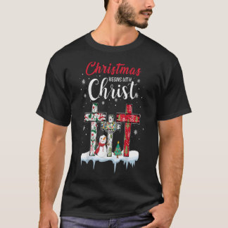 Weihnachten fängt mit Christus Snowman Christliche T-Shirt
