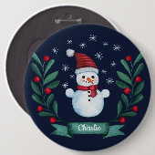 Weihnachten Farbe Snowman Custom Navy Blau Button (Vorne & Hinten)