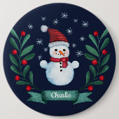 Weihnachten Farbe Snowman Custom Navy Blau Button (Vorderseite)