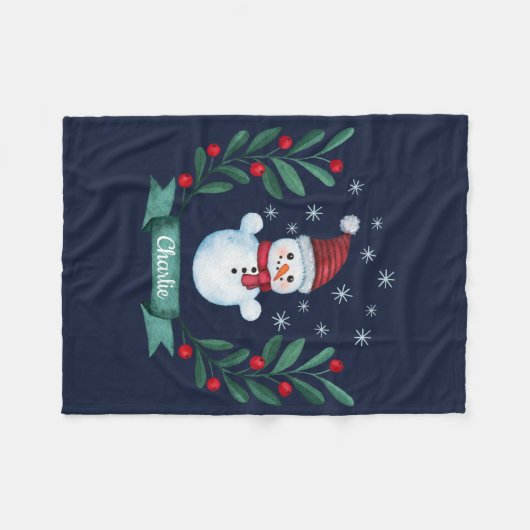 Weihnachten Farbe Snowman Custom Navy Blau Fleecedecke (Vorderseite (Horizontal))