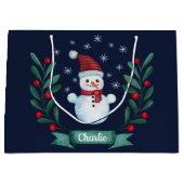 Weihnachten Farbe Snowman Custom Navy Blau Große Geschenktüte (Vorderseite)