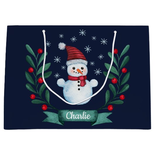 Weihnachten Farbe Snowman Custom Navy Blau Große Geschenktüte (Vorderseite)