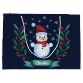 Weihnachten Farbe Snowman Custom Navy Blau Große Geschenktüte (Rückseite)