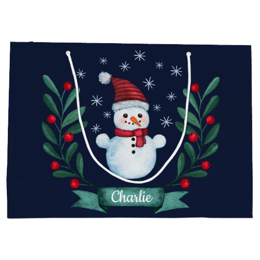 Weihnachten Farbe Snowman Custom Navy Blau Große Geschenktüte (Rückseite)