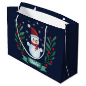 Weihnachten Farbe Snowman Custom Navy Blau Große Geschenktüte (Rückseite Schrägansicht)