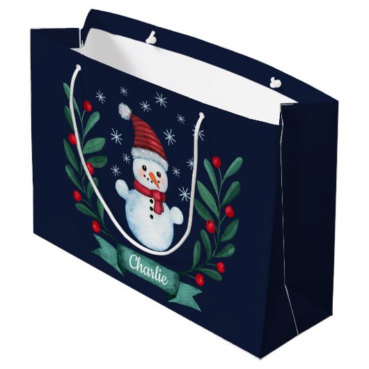 Weihnachten Farbe Snowman Custom Navy Blau Große Geschenktüte (Rückseite Schrägansicht)