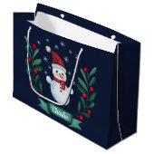 Weihnachten Farbe Snowman Custom Navy Blau Große Geschenktüte (Vorderseite Schrägansicht)