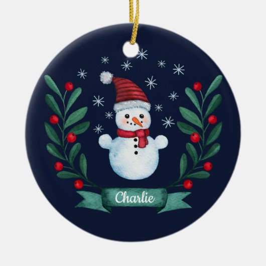 Weihnachten Farbe Snowman Custom Navy Blau Keramik Ornament (Vorne)