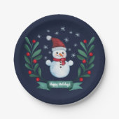 Weihnachten Farbe Snowman Custom Navy Blau Pappteller (Vorderseite)