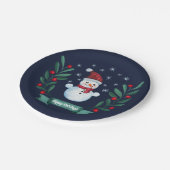 Weihnachten Farbe Snowman Custom Navy Blau Pappteller (Schrägansicht)