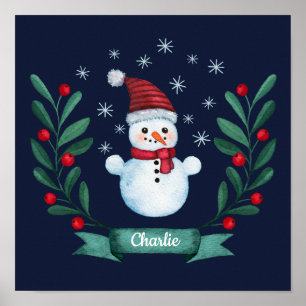 Weihnachten Farbe Snowman Custom Navy Blau Poster