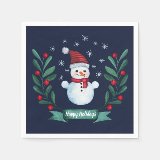 Weihnachten Farbe Snowman Custom Navy Blau Serviette (Vorderseite)