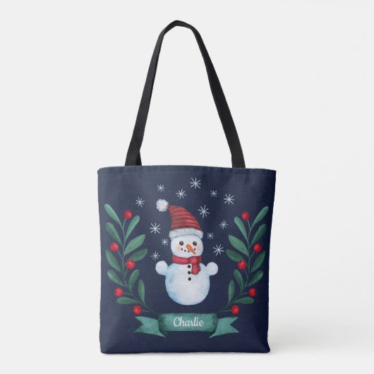 Weihnachten Farbe Snowman Custom Navy Blau Tasche (Rückseite)