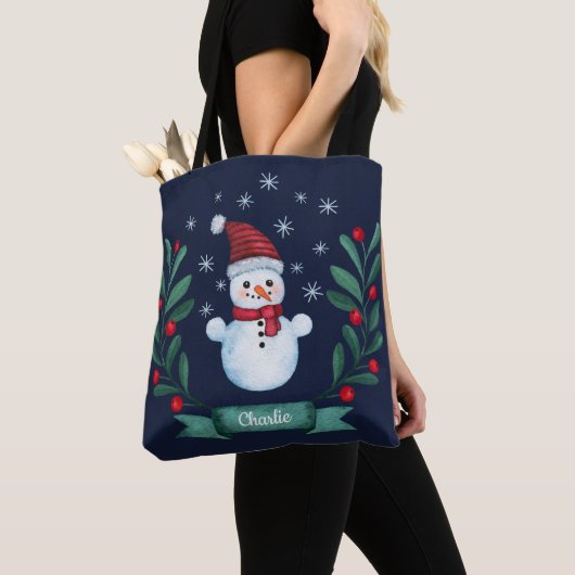 Weihnachten Farbe Snowman Custom Navy Blau Tasche (Von Nahem)
