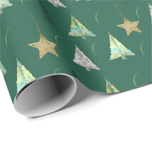 Weihnachten Farbenfrohe Pine Tree Wasserfarbenes M Geschenkpapier (Rolleneckpunkt)