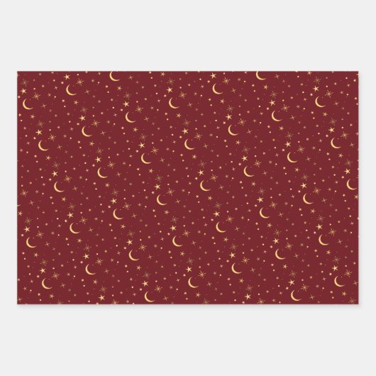 Weihnachten - Feierliche Monde & Stars Geschenkpapier Set (Vorderseite)